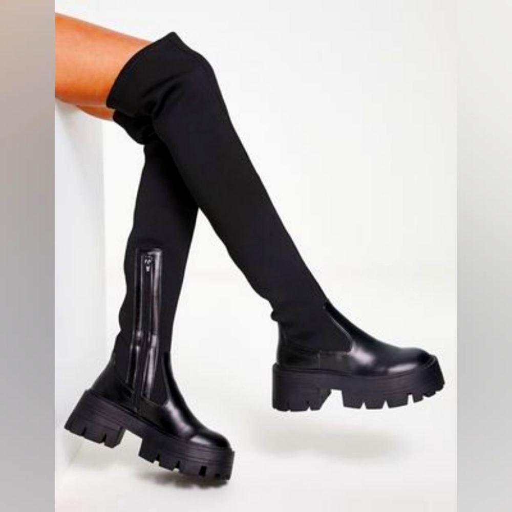 ASOS DESIGN Kellis Chunky Flat Over The Knee Boots